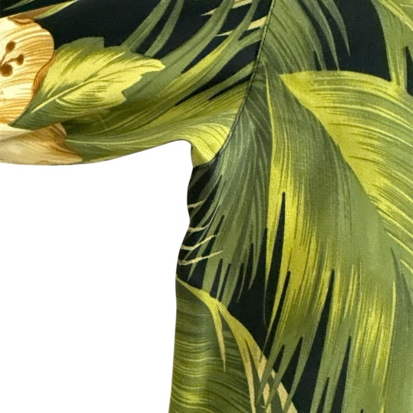 Tommy Bahama Silk Shirt Green Mens XL Tropical Hawaiian Palms Floral Embroidered - Picture 7 of 15